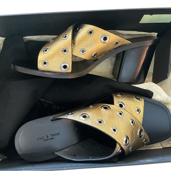 Rag & Bone Gold and Black Studded Mules - Picture 3 of 5